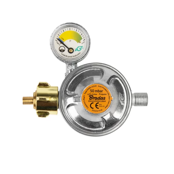 Gasregler 50mbar, 1,5kg/h, mit Sicherheitsventil und Manometer, GZ 1/4" L - RG A310IE-002-M