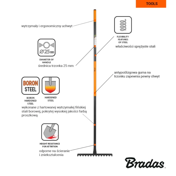 Grabie metalowe 36cm z hartowaną głowicą ze stali borowej - KT-V2040 - obrazek 3