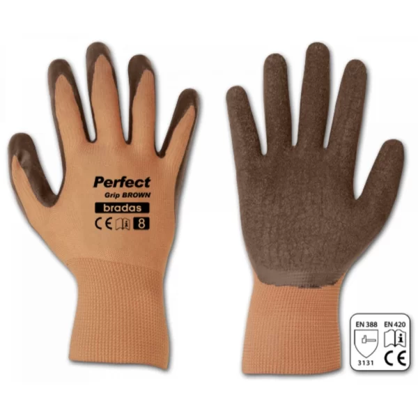 Рукавички захисні PERFECT GRIP BROWN латексні, блістер - RWPGBR8/9/10