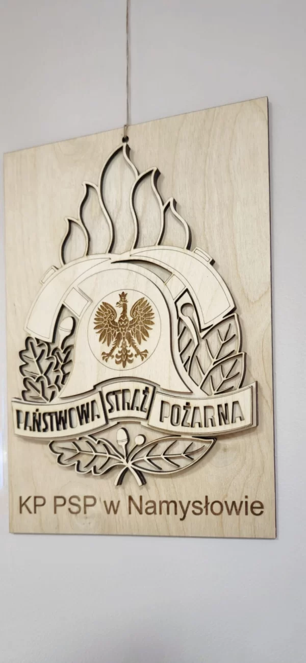 Logo Twojej jednostki 3D – w kolorze naturalnego drewna